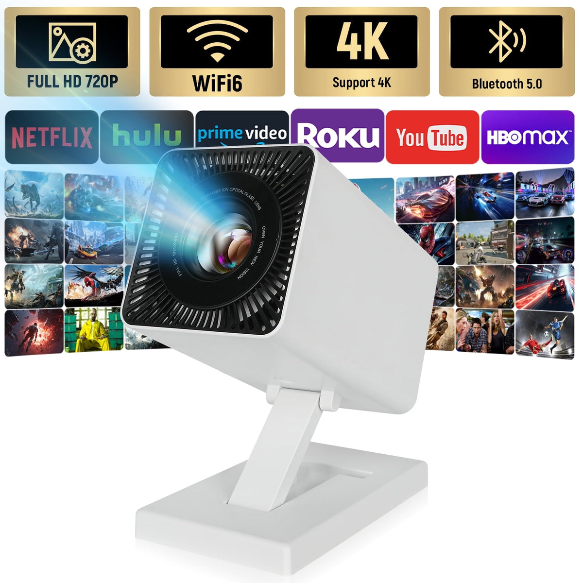 ANMESC 4K Mini Projector WiFi 6 and Bluetooth 5.0, 150 ANSI Lumens Portable Video Projector, Automatic Vertical Correction and 130 Inch Home Cinema Smart Projector Compatible with Phone/PC