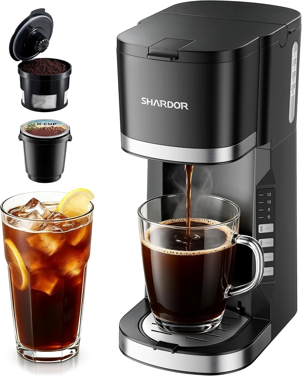 Mini Single Serve Coffee Maker for K-Cup Pods & Grounds, Hot & Iced