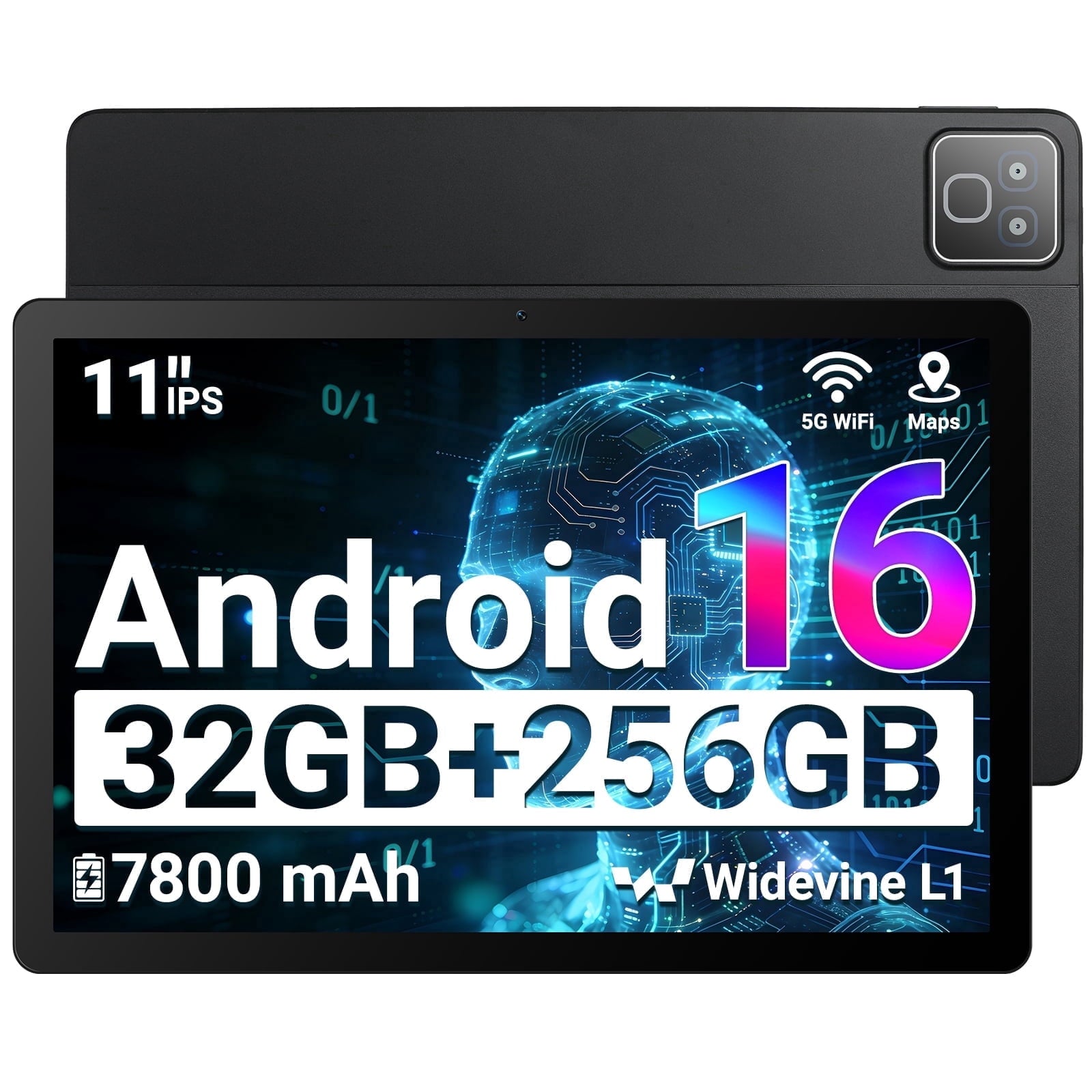 BUFO 2026 Android 16 Tablet 11inch, Face Unlock, 32GB+256GB+1TB Expand, Octa-core CPU, 7800mAh Large Battery, WiFi6, Touchscreen Display, Widevine L1,Blacky, WiFi6, Touchscreen Display, Widevine L1,Black