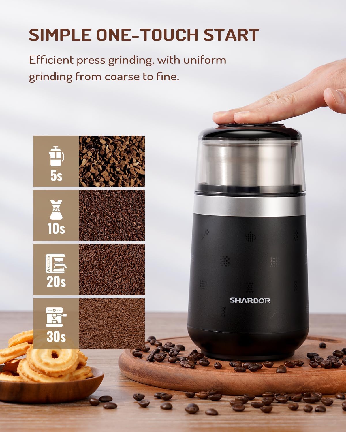 GDOR Super Silent Coffee Grinder Electric, Coffee Bean Grinder, Espresso Grinder with 1 Removable Stainless Steel Bowl