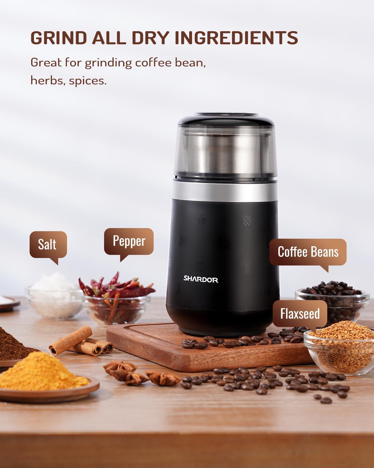 GDOR Super Silent Coffee Grinder Electric, Coffee Bean Grinder, Espresso Grinder with 1 Removable Stainless Steel Bowl