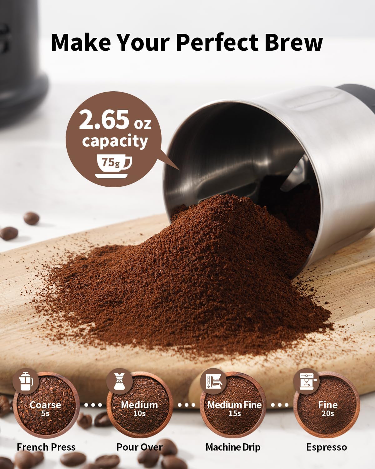 One Touch Coffee Grinder Electric, Spice, Herb, For Coffee Bean Spices and Seeds with 1 Removable Stainless Steel Bowl, Dry Grinder, Black