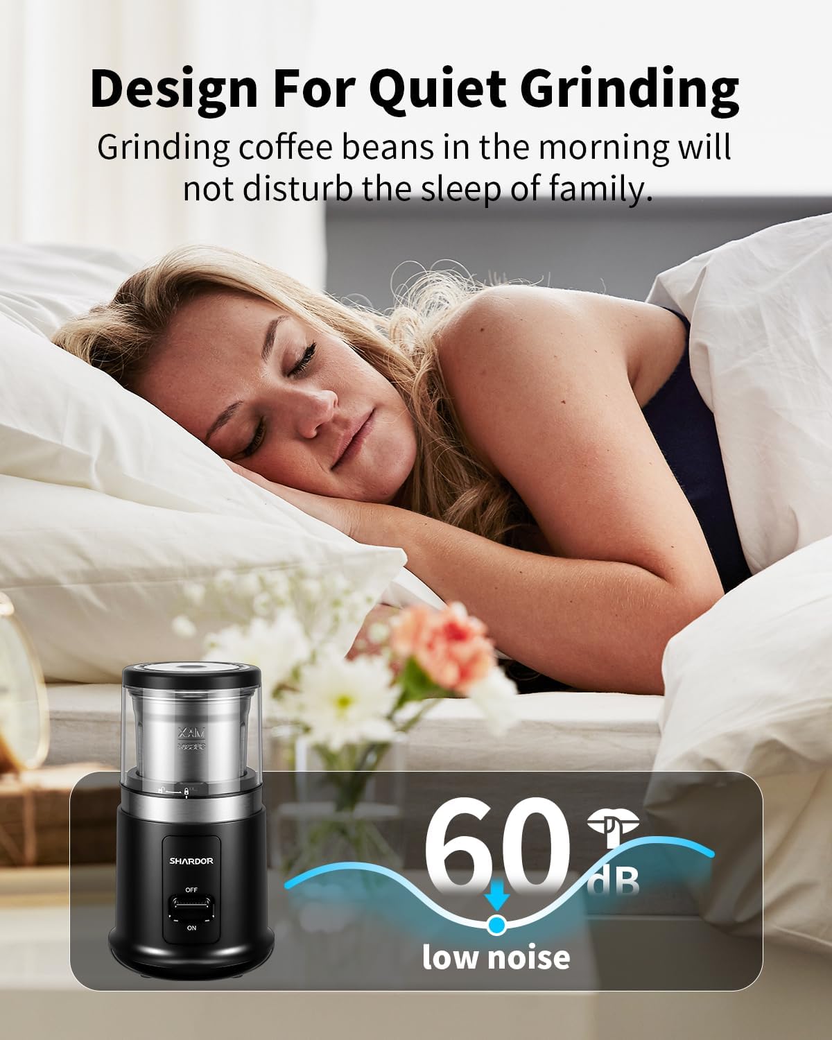 One Touch Coffee Grinder Electric, Spice, Herb, For Coffee Bean Spices and Seeds with 1 Removable Stainless Steel Bowl, Dry Grinder, Black
