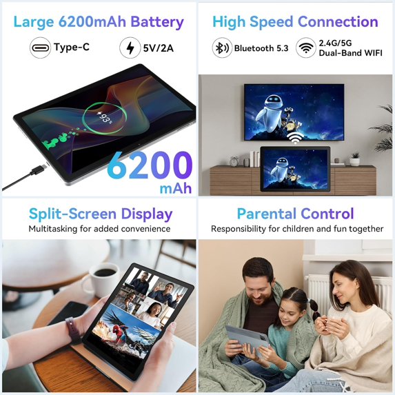 AEEZO 10 Inch Android Tablet, 30GB RAM 128GB ROM 2TB Expand, Octa-Core, Widevine L1, 6200mAh Fast Charge, WiFi 6 BT5.4, Gray