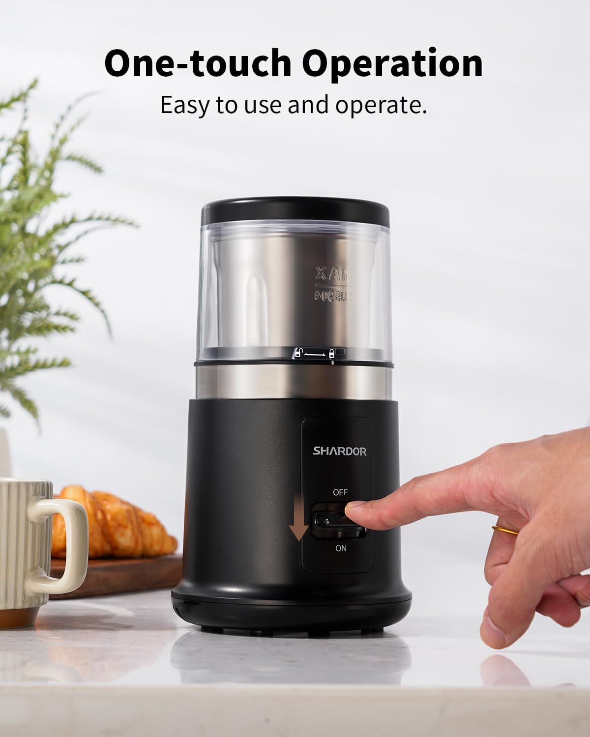 One Touch Coffee Grinder Electric, Spice, Herb, For Coffee Bean Spices and Seeds with 1 Removable Stainless Steel Bowl, Dry Grinder, Black