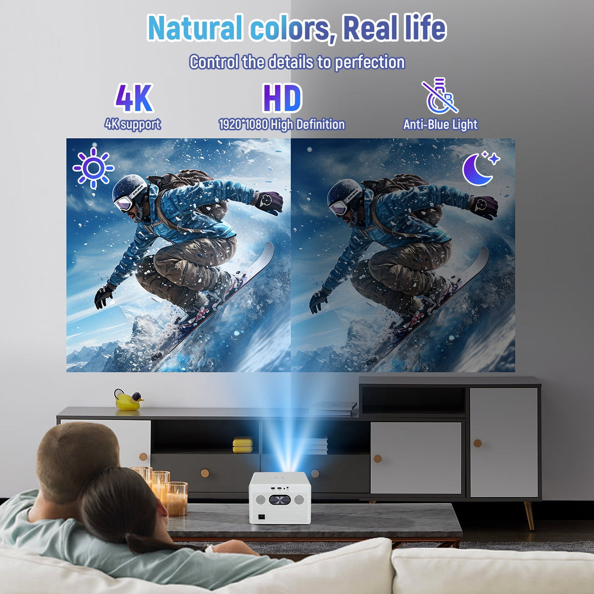 ANMESC Native 1080P 4K Projector with 5G WiFi Bluetooth, 600 ANSI Outdoor Movie Home Theater