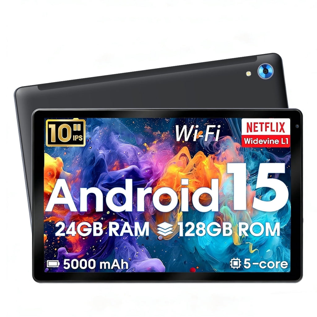 AEEZO 10inch Tablet Android 15 Tablet,Octa-core with 24GB+128GB Tablets, 5MP+8MP Camera,Widevine L1&NETFLIX Bluetooth 5.0 Tablet - Black