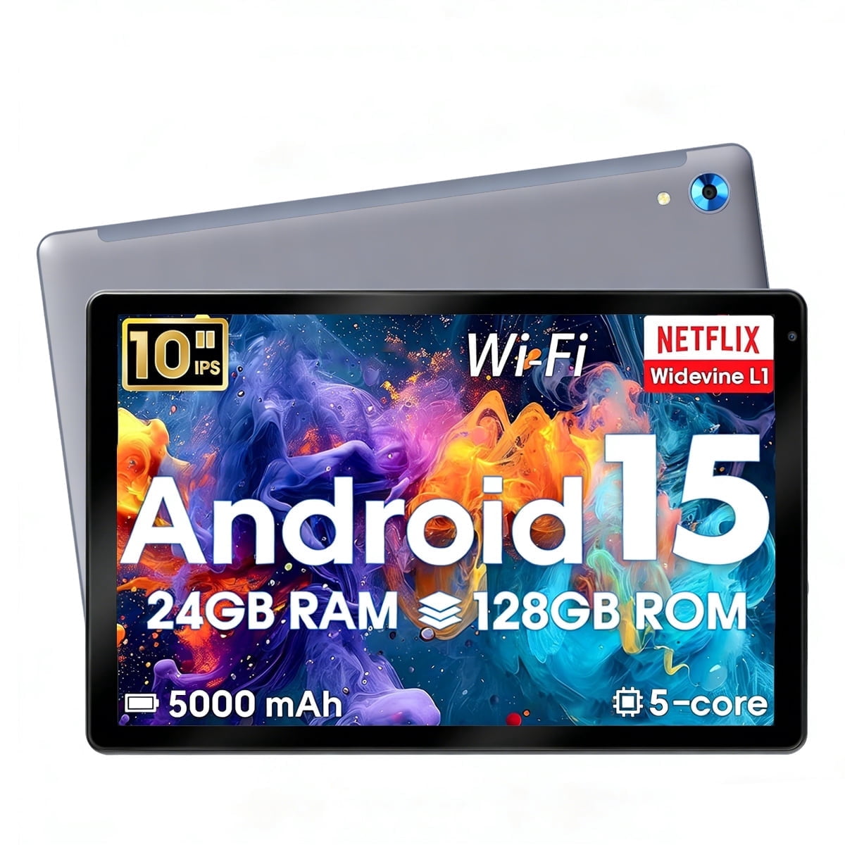 AEEZO 10inch Tablet Android 15 Tablet,Octa-core with 24GB+128GB Tablets, 5MP+8MP Camera,Widevine L1&NETFLIX Bluetooth 5.0 Tablet - Gray