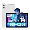 AEEZO Android 14 11inch Tablet , Octa-Core Processor,16GB RAM + 128GB ROM,FHD IPS Display,Face Unlock 6800Amh,5+8 MP with Colorful Lights,White