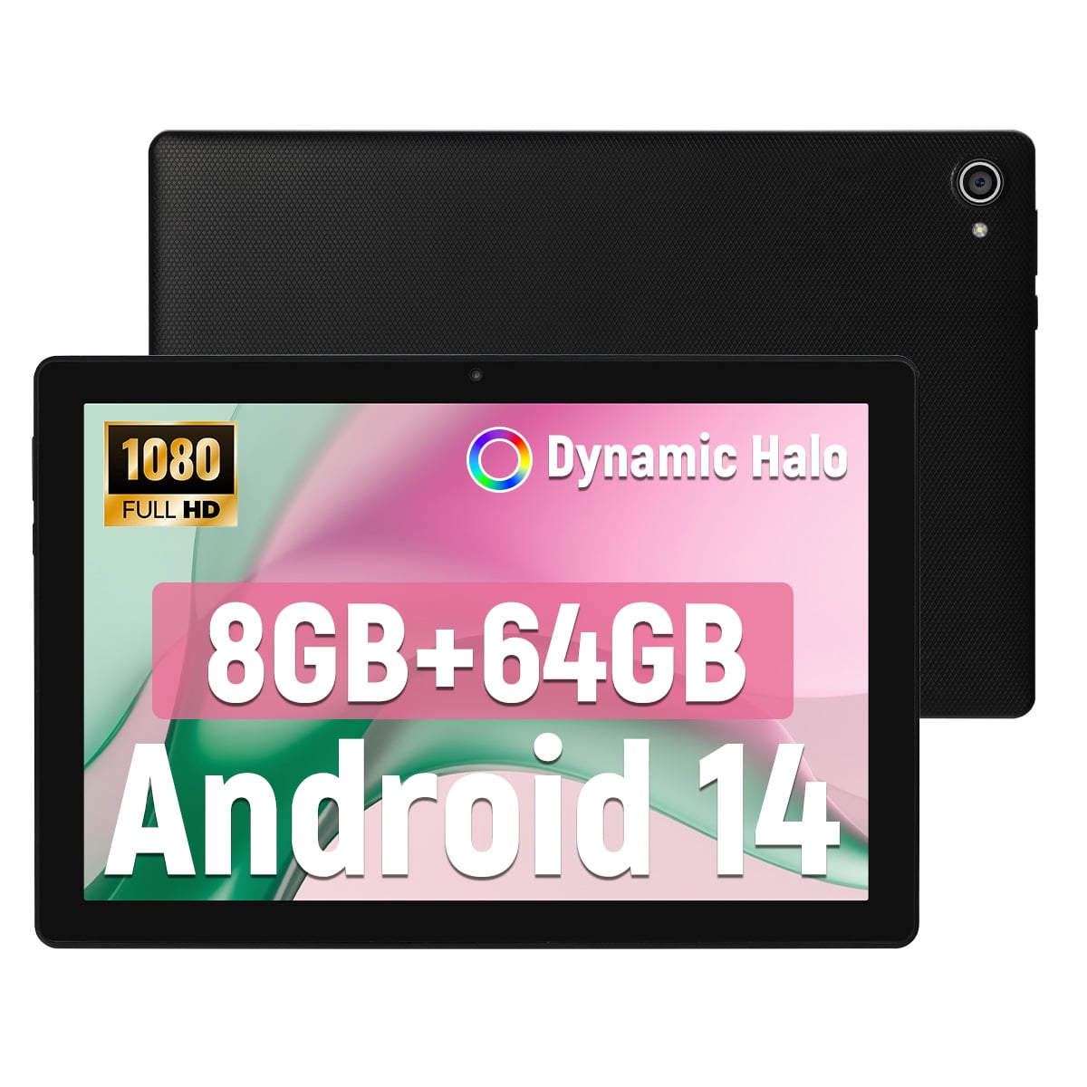 AEEZO Android 14 Tablet 10.1 inch Tablet, 8GB RAM + 64GB ROM (1TB TF), Octa-Core 2.0 GHz, WiFi 6, Bluetooth 5.0, Widevine L1, 5MP + 8MP, 5000mAh, Black