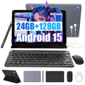 AEEZO 2025 Newest Android 15 Tablets 10inch with Case,Go Octa Core Tablet with 24GB+128GB/1 TB Expansion, WiFi 6, 5MP+8MP Camera, 5000mAh, Split-Screen,Gray+Keyboard & Mouse Set Black