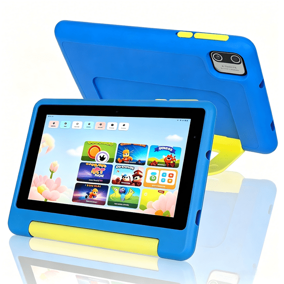 AEEZO 7inch Kids Tablet Android 13, 8GB RAM 64GB ROM,Parental Control Dual Camera with Shockproof Case,2500Mah & Kids Software Pre-Installed,Blue