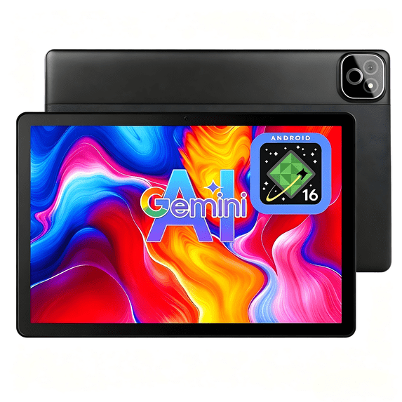 BUFO Gemini AI Tablet 10 Inch Android 16 Octa-Core 34GB+128GB, IPS HD 6000mAh Dual Camera Black