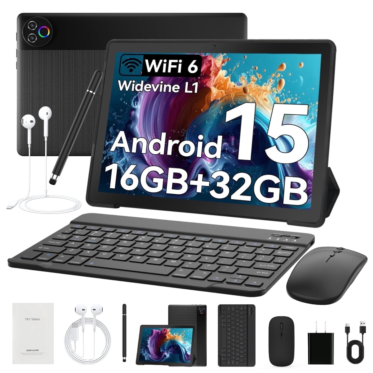 AEEZO 10.1 Inch Tablet Set with Keyboard and Mouse, 16GB RAM 32GB ROM 1TB Expand, 5G WiFi Octa-Core, Black