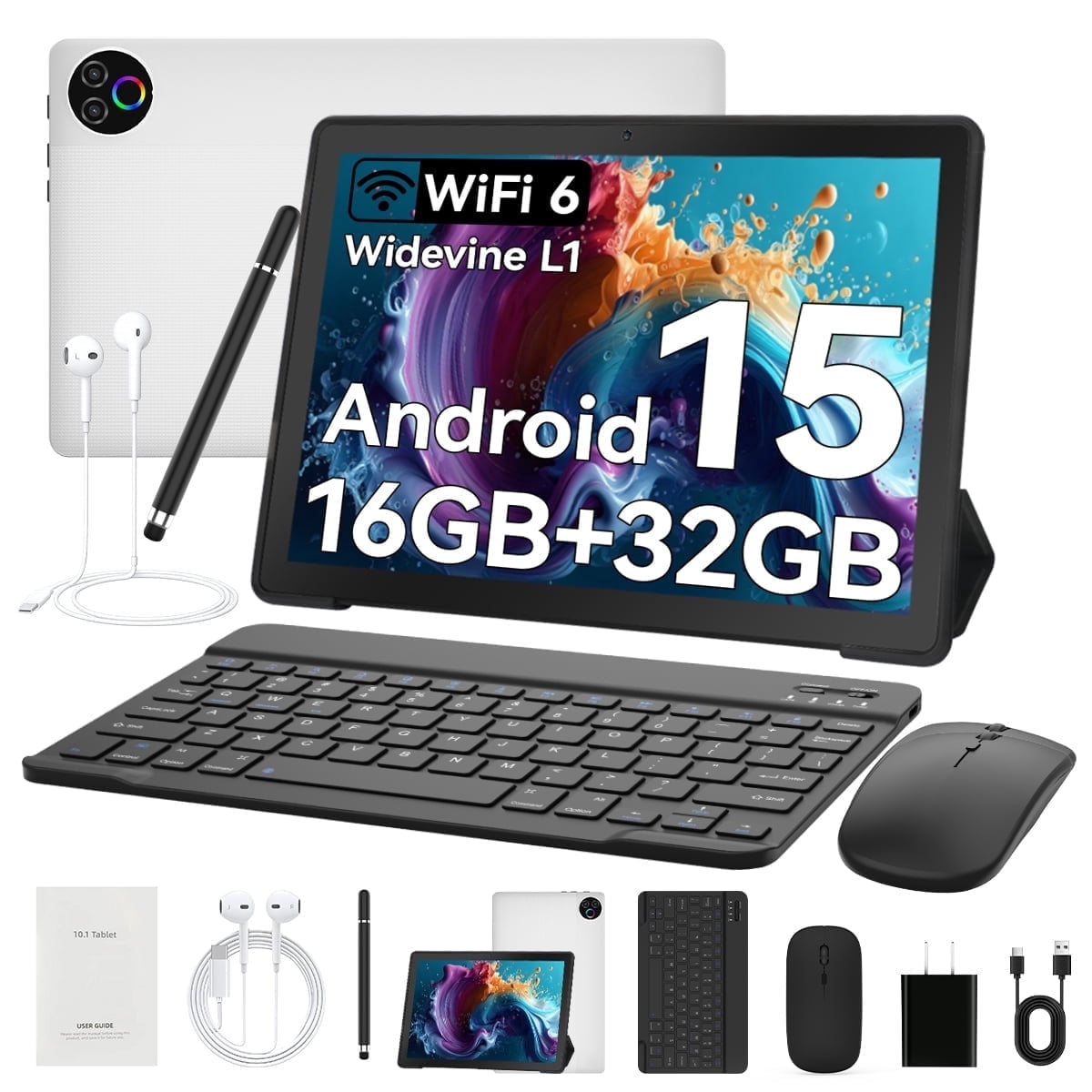 AEEZO 10.1 Inch Tablet Set with Keyboard and Mouse, 16GB RAM 32GB ROM 1TB Expand, 5G WiFi Octa-Core, White